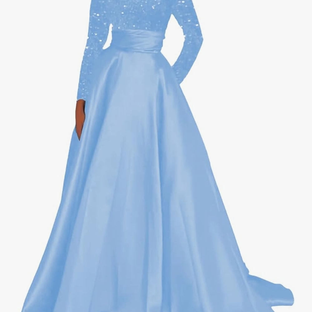 Blue Long Sleeve Mock Neck Gown